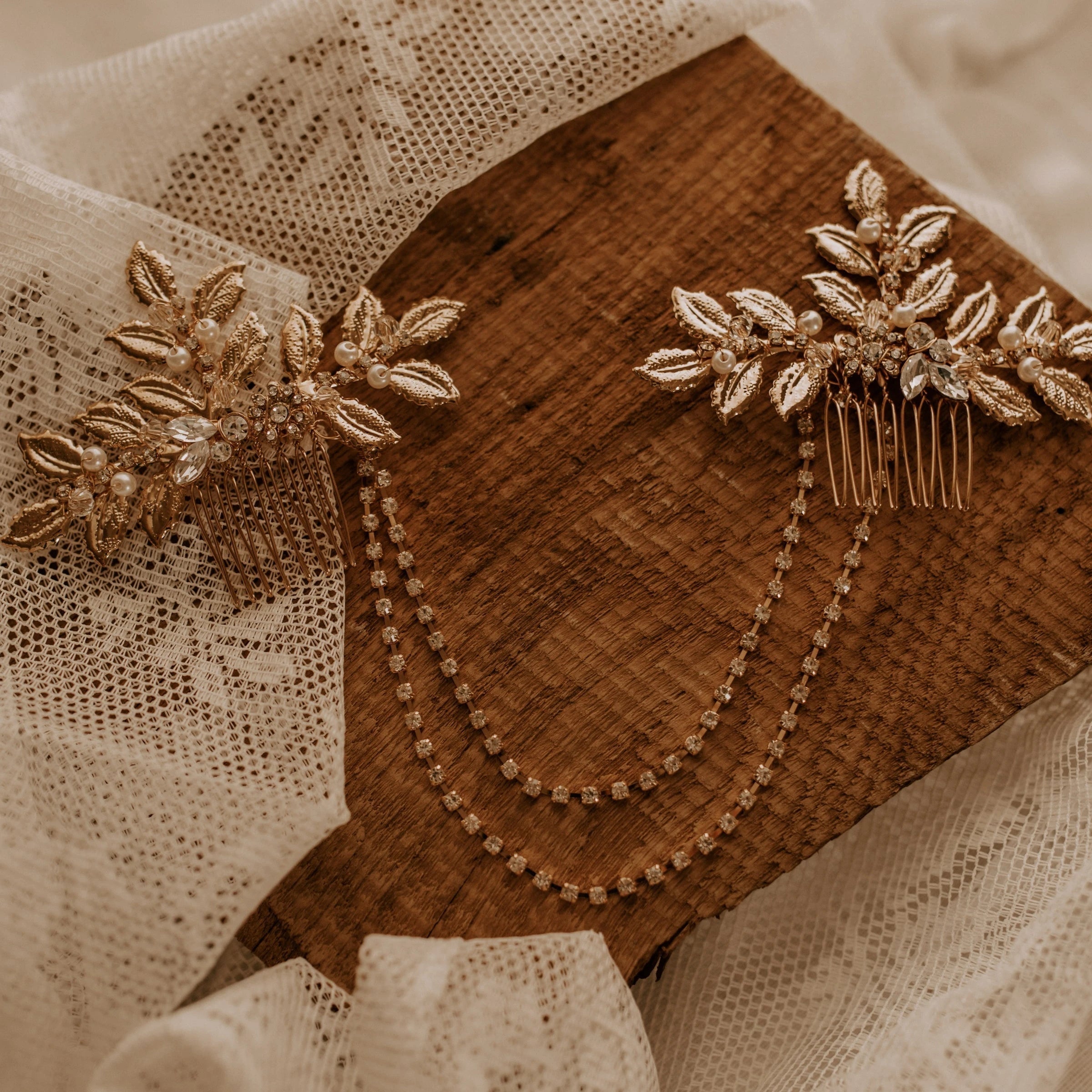 Boho Kopfschmuck Gold mit Blätter Kette