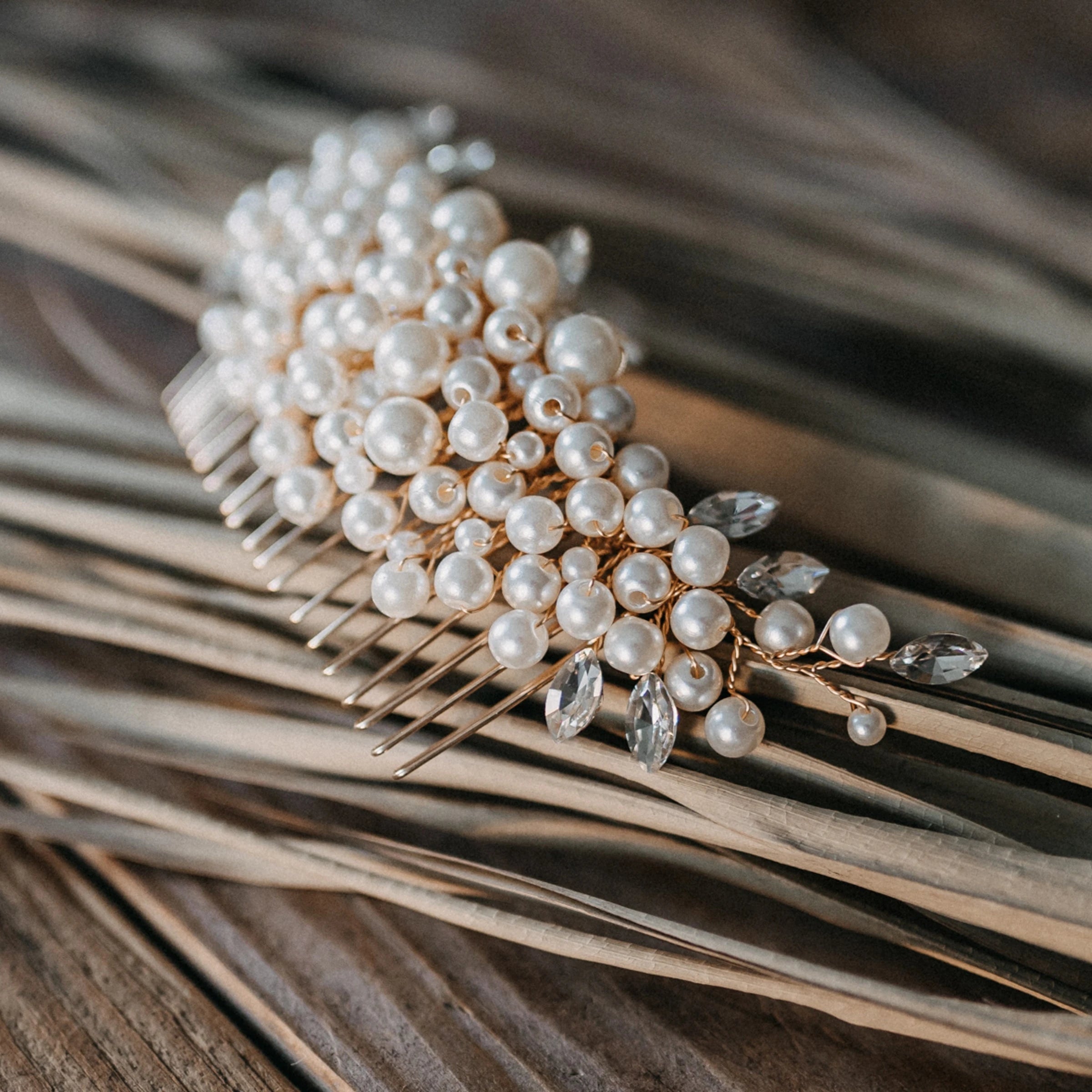 Perlen Haarkamm Gold Braut Hochzeit