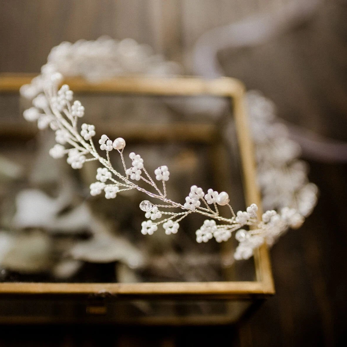 Braut Haarschmuck mit Kristallperlen Silber für Boho Vintage Hochzeit