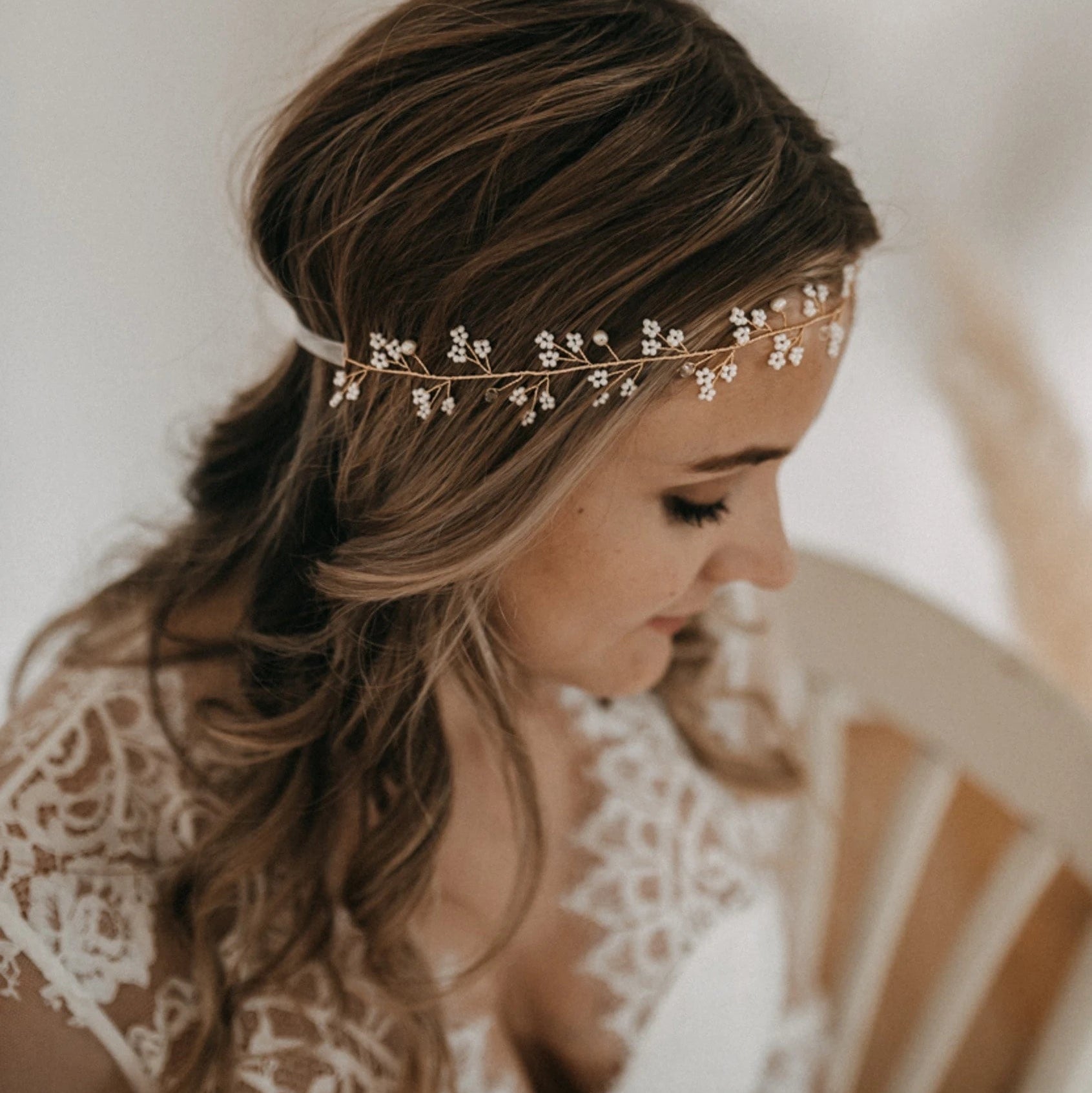 Kristallperlen Braut Haarschmuck Gold