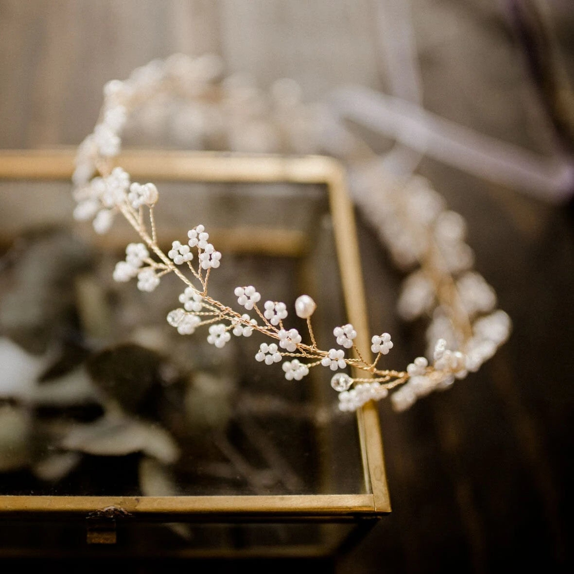 Goldener Haarschmuck Headpiece Braut mit Kristallperlen Boho Vintage Hochzeit Wedding
