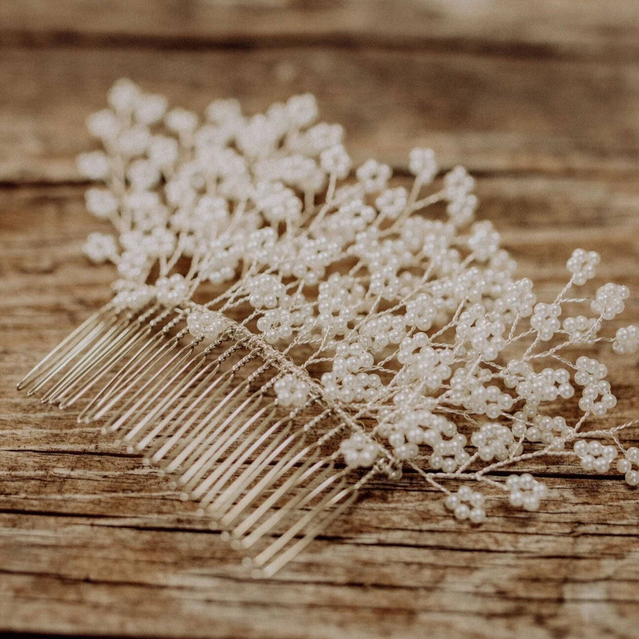 Brauthaarkamm groß silber mit Perlen Headpiece