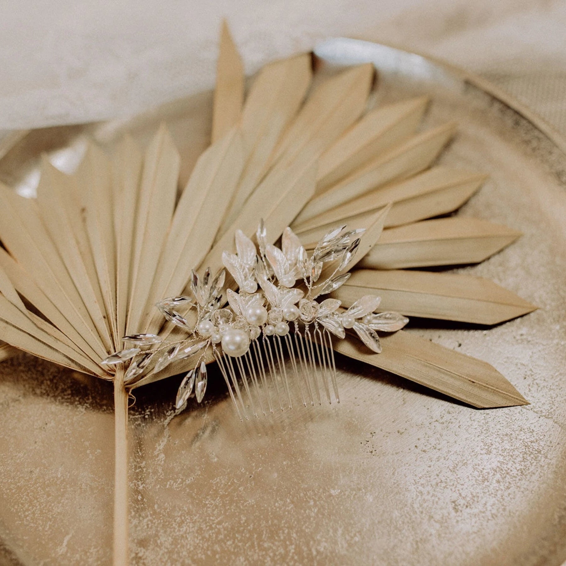 Brauthaarkamm Silber mit Blättern Boho Vintage Wedding