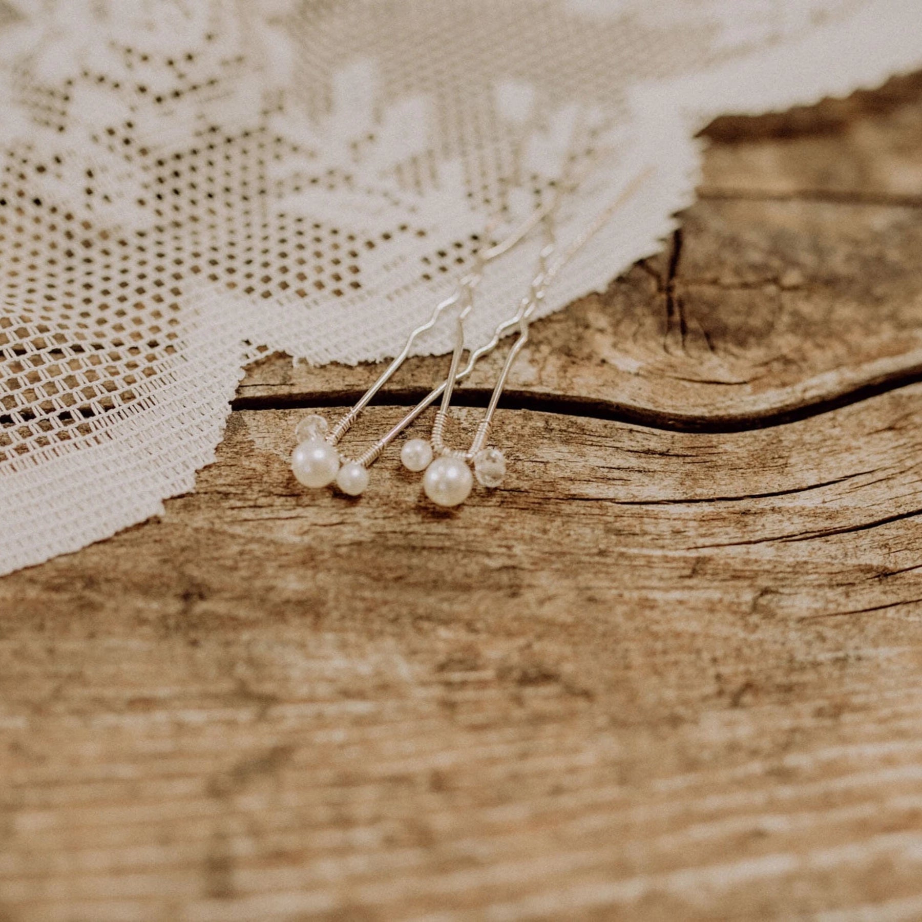 Brauthaarnadel Silber mit Perlen Vintage Boho Wedding