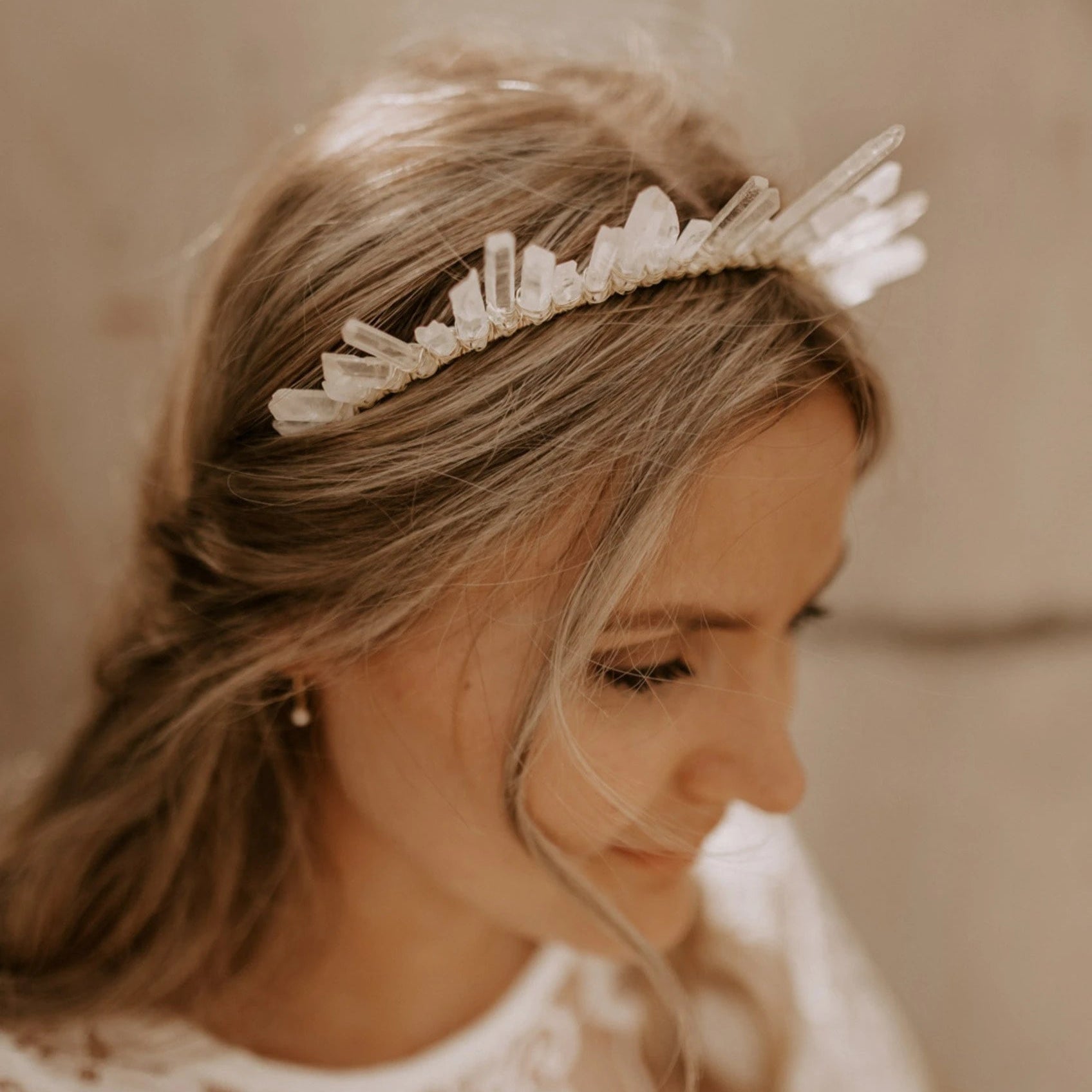 Boho Brautschmuck Krone Gold Kristalle