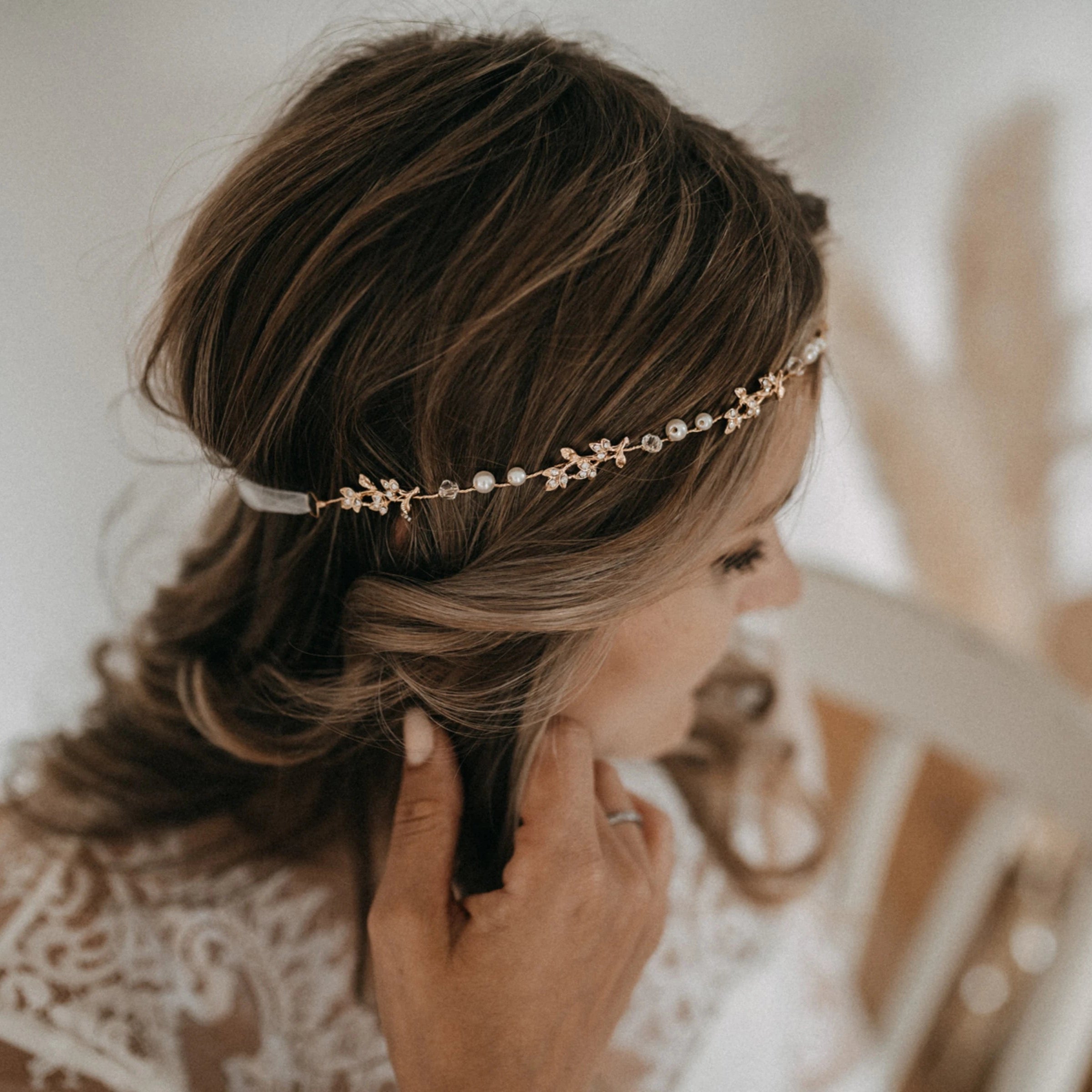 Haarschmuck Hochzeit Gold Blätter Perlen